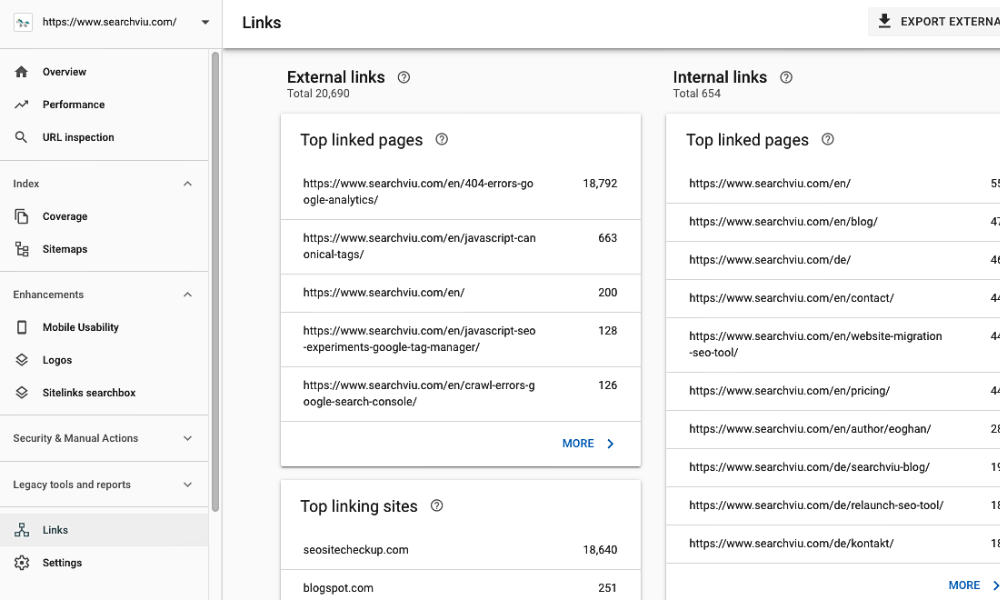 Tính năng Links trong Google Search Console