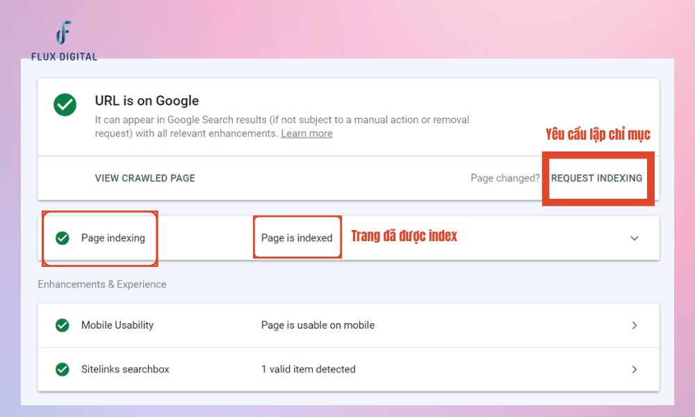 Gửi URL trực tiếp trong Google Search Console để yêu cầu lập chỉ mục