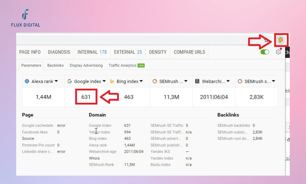 Dùng SEOquake để kiểm tra xem website đã được index hay chưa